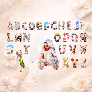 אות עץ עם הדפסת תמונות – קולאז' אישי עם משמעות ✨